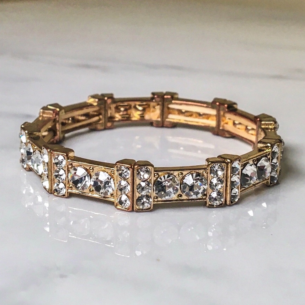 Rhinestone Gold Bracelet, elastic stretch